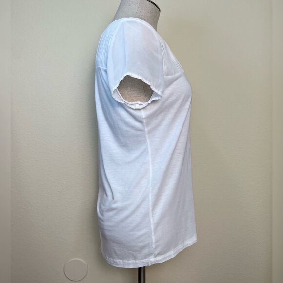 MASSIMO DUTTI White Short Sleeve Blouse With Sheer Pleated Top Size Medium - Picture 4 of 8